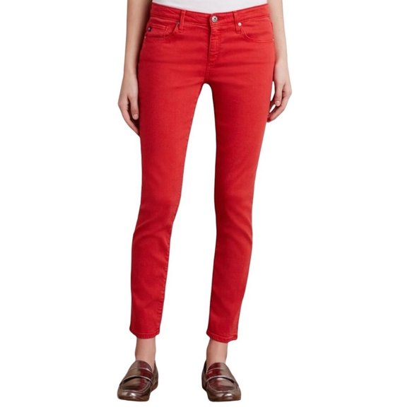 Ag Adriano Goldschmied Denim - AG The Stevie Ankle Slim Straight Red Denim Jeans 31 Cotton Stretch Premium